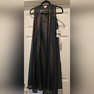 Lularoe LLR Joy Multicolor Shimmer Sheer Long Vest Size S